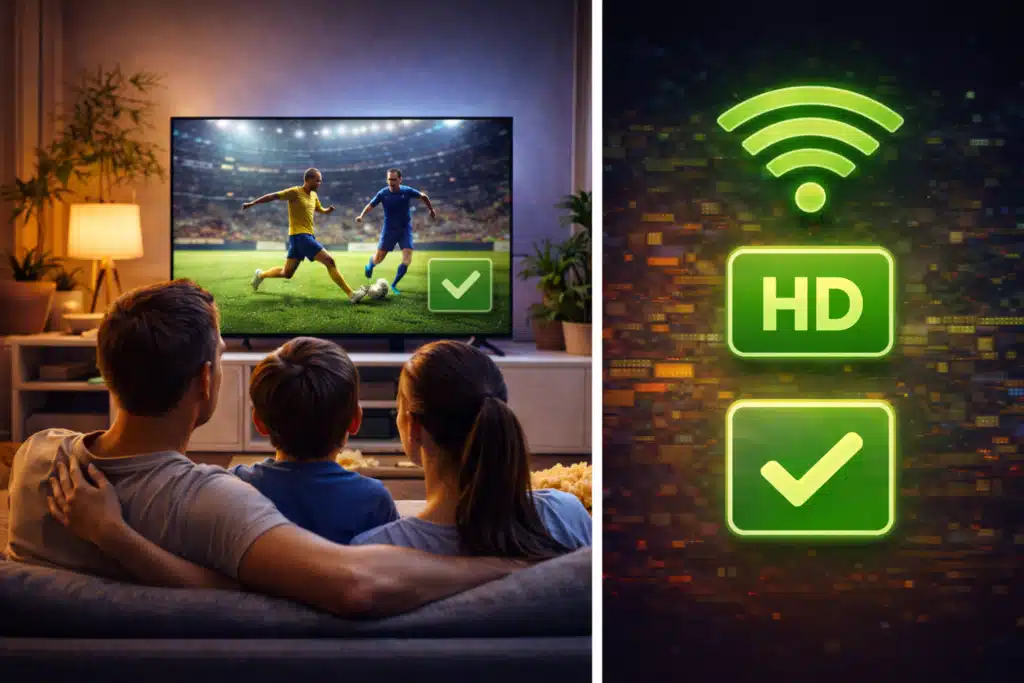 IPTV trava? Principais causas e como evitar travamentos 6 iptv Usuário assistindo IPTV com streaming estável e sem travamentos