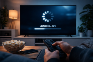 IPTV travando com tela de carregamento durante transmissão de streaming