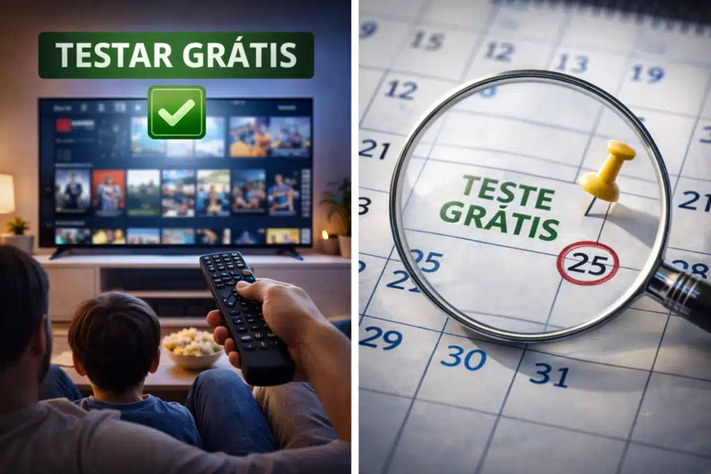 IPTV trava? Principais causas e como evitar travamentos 7 iptv Usuário testando IPTV antes de contratar com transmissão estável e sem travamentos
